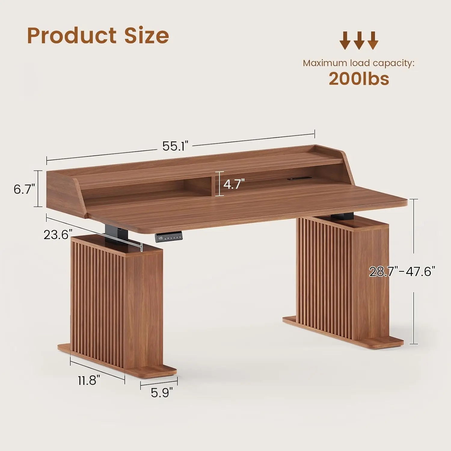 Standing Desk With Storage, 55" Fluted Stand Up Desk With Power Outlets And LED Lights, Height-Adjustable Table, Customized - view 2