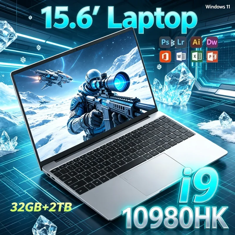 Intel Core I9 10980HK 15.6" FHD Laptop 32GB RAM 1TB 2TB SSD 1920*1080 HD Windows11 Ultra Thin PC For Gaming Office & Study