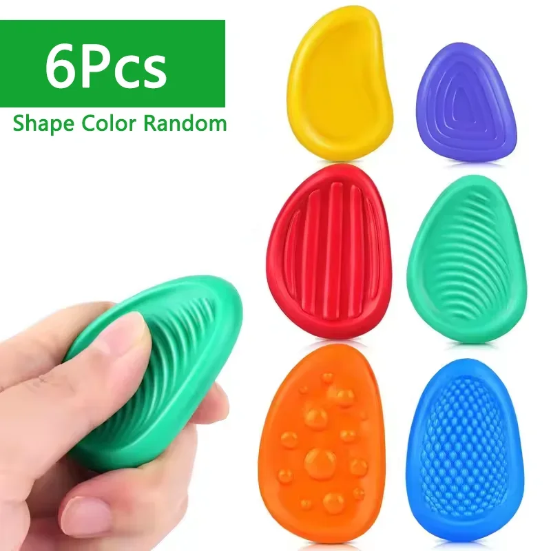 Fidget Stress Relief Toys for Kids Adults 6Pcs Textured Sensory Silicone Stone for Autism Kids Calming Down Fidget Toys