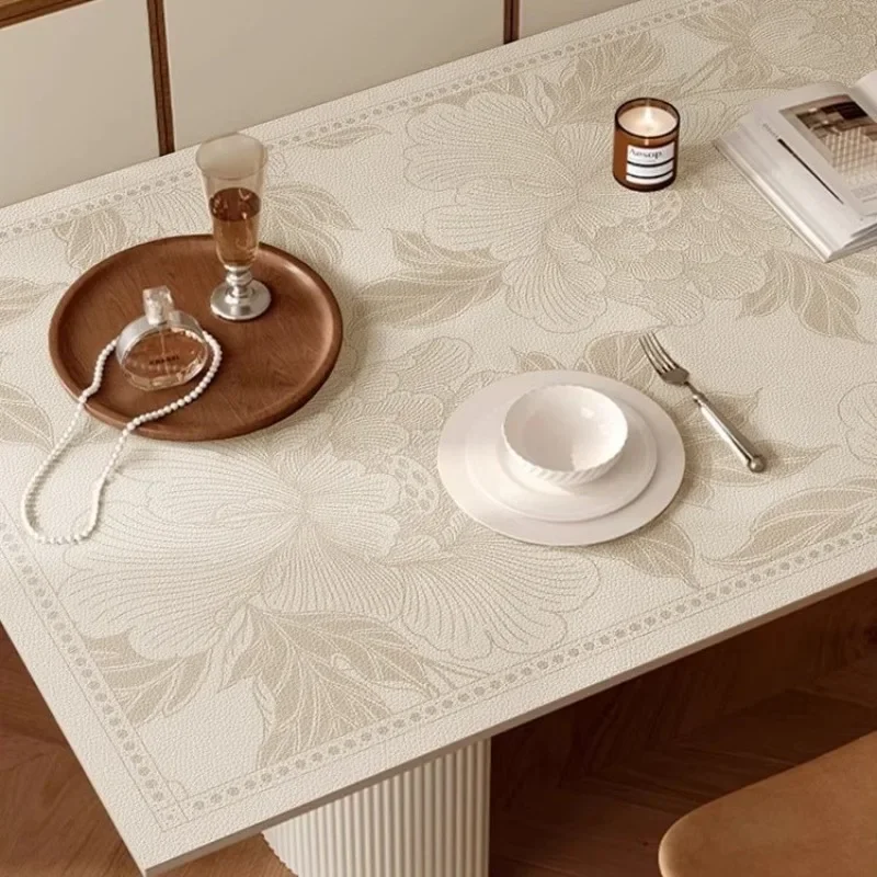 Printed PVC Table Mat Waterproof Oil Resistant Can Be Cut Wiped  Washed Leather Texture Dining Table Coffee Table Protective Pad