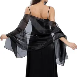 Solid Color Silky Shawls and Wraps Transparent Organza Soft Evening Dress Scarf Wraps Sunscreen Long Shiny Cloak Scarves