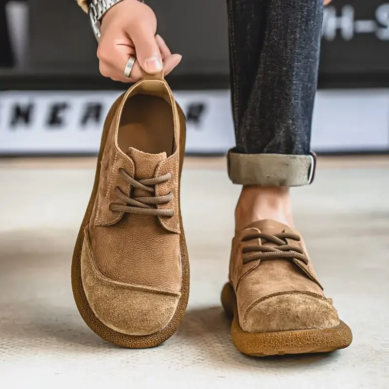 Careaymade-Cowhide men's shoes cow leather men's casual cowhide shoes wide retro soft leather soft sole suede breathable shoes