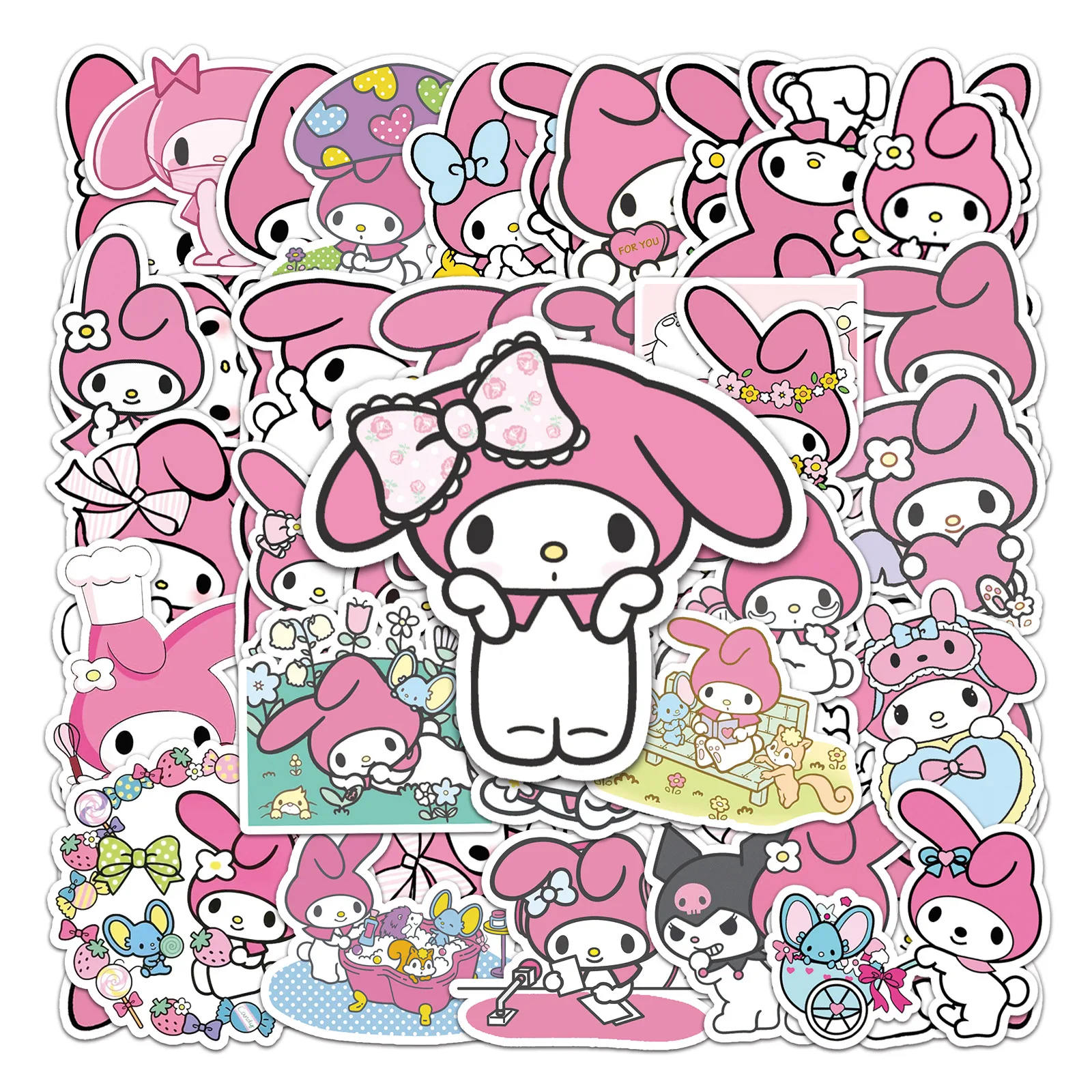 

50PCS Sanrio My Melody Cartoon Stickers Kawaii Anime Melody Decals DIY Phone Case Fridge Cute Children Decoration Sticker Gifts