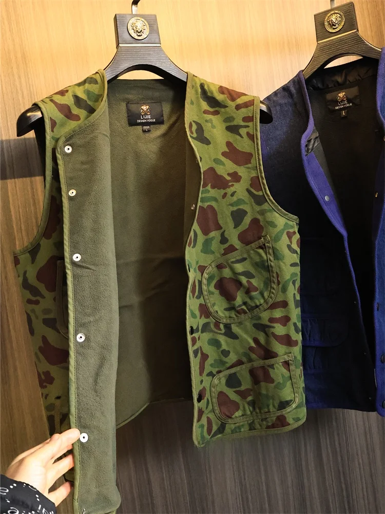 Lightweight Composite Fleece Men's Casual Warm Vest Autumn Winter Camouflage Jacket Outerwear Fashion Urban Style Sport Scene
