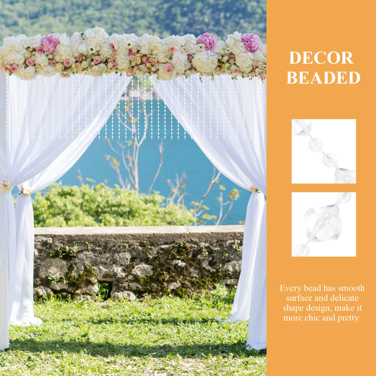 

Crystal Bead Chain Acrylic Beaded String Smooth Faceted Design Wedding Party Decor Hanging Door Curtain Accessories Craft Sewing