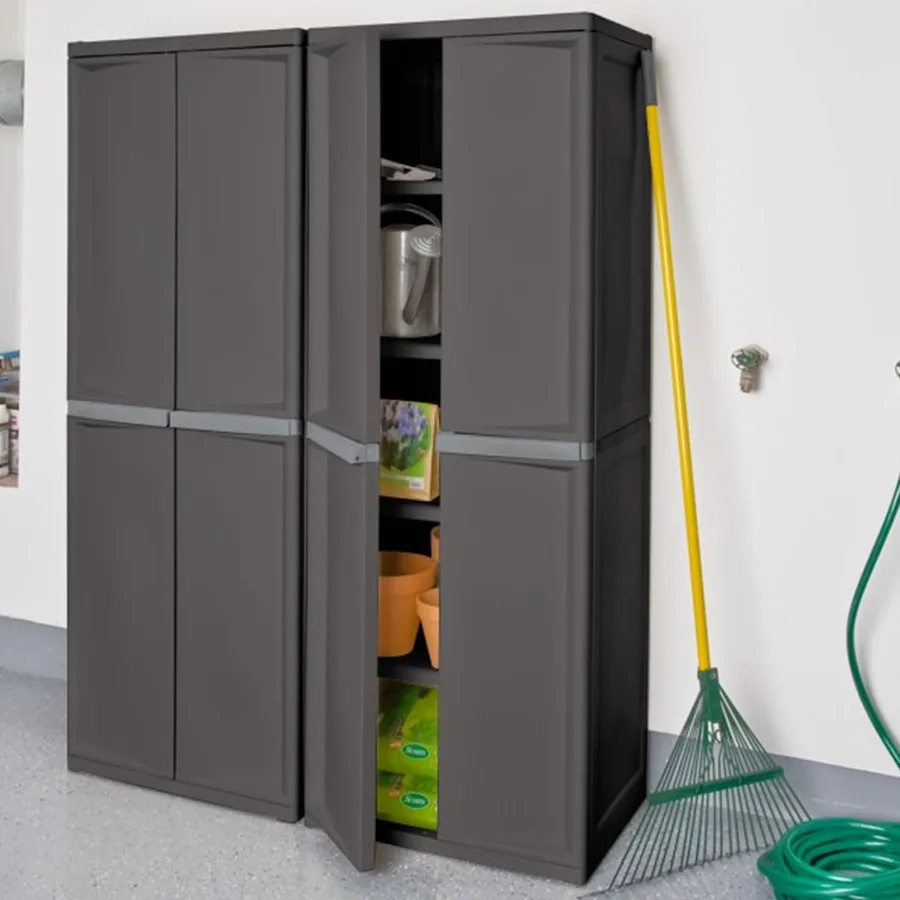 Sterilite 4 Shelf Cabinet Lockable Utility Storage Cabinet Gray for Garage Pantry Basement Laundry Room Home Organizer