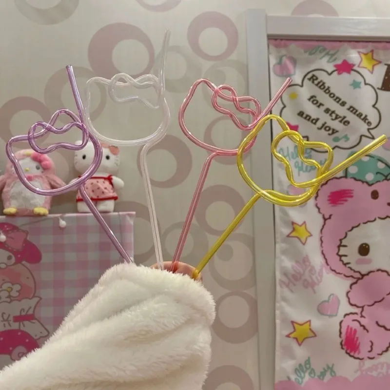 

New Kawaii Sanrio Hello Kitty Personalized Straws Ins Colored Straw Tubes Cute Girls High Appearance Level Reusable