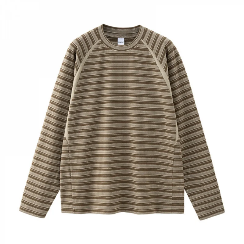 

Men'S Color Brown Block Stripe Patchwork Long Sleeve T-Shirt, 2025 Autumn New Trendy Brand American Street Style Crew Neck Top