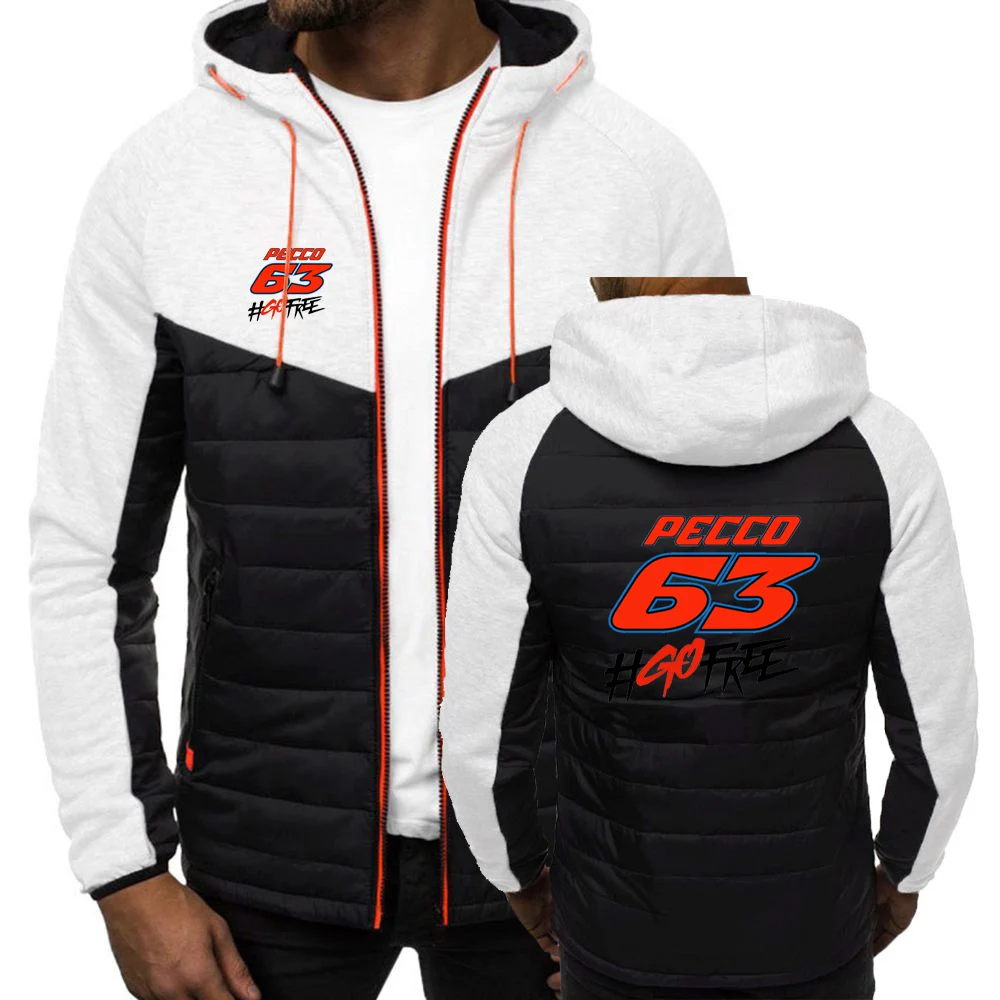 Pecco Bagnaia 63 motocicleta masculina na moda com capuz cardigan hoodies contraste cor clássico jaqueta manga longa casaco com zíper