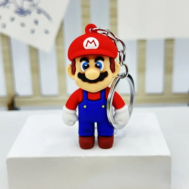 Super Mario Bros PVC Figura Chaveiro, Pingente de Animação, Princesa Peach Bowser Chaveiros, Acessórios para sacos de carro, Presentes DIY Jóias