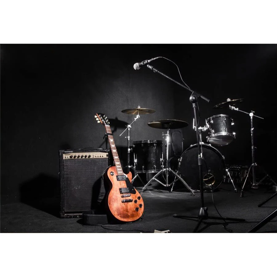 Garage Band Backdrop Guitar Drum Rock Music Sound Background for Photography Adult Portrait Photo Booth Video Shooting Vinyl 8x6