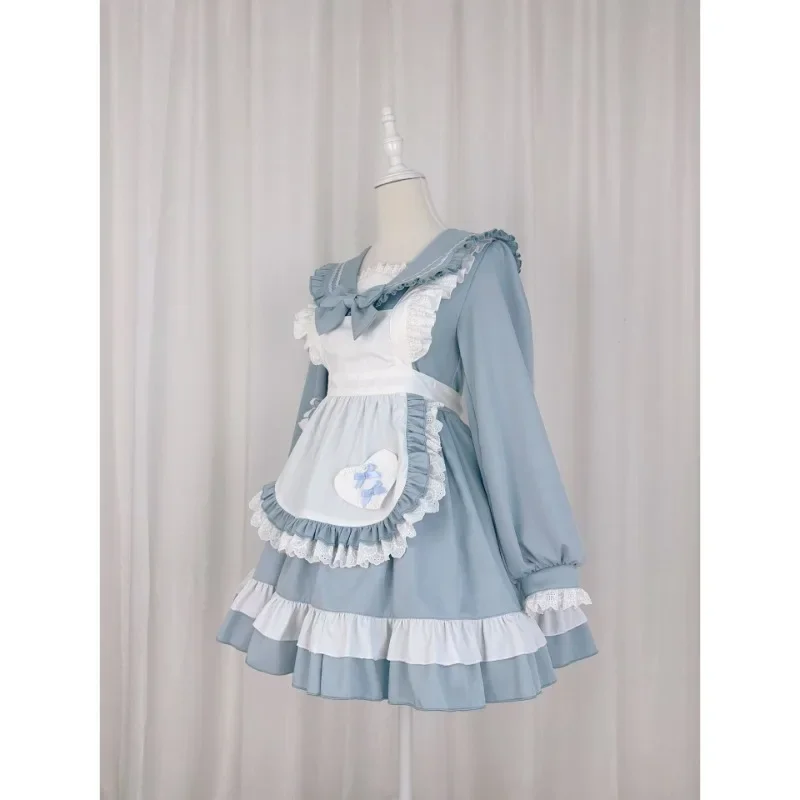 Marinha japonesa Colarinho Cosplay Traje, Doce e Bonito Saia Lolita, Maid Avental, Roupa de Manga Longa, Roupas