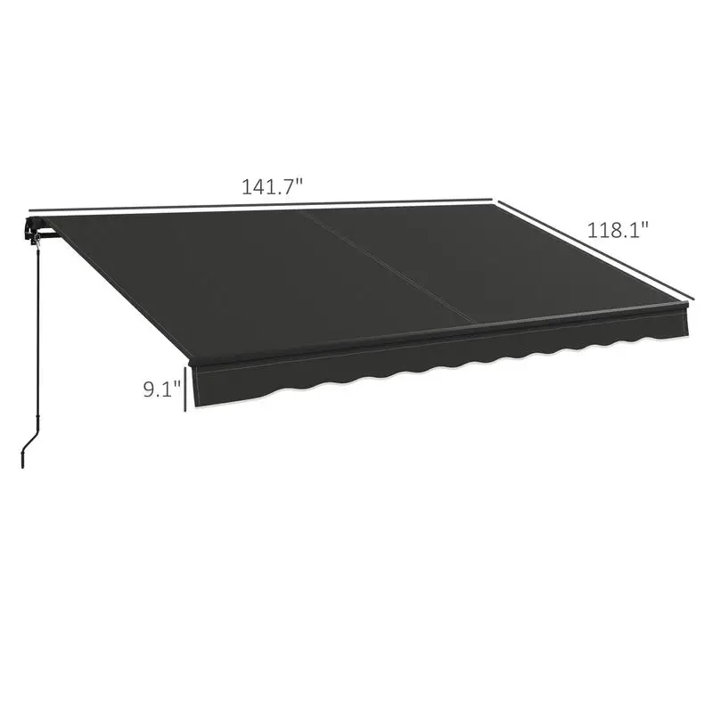 12' x 10' Retractable Awning, 280gsm UV Resistant Sunshade Shelter for Deck, Balcony, Yard, Dark Gray view 3