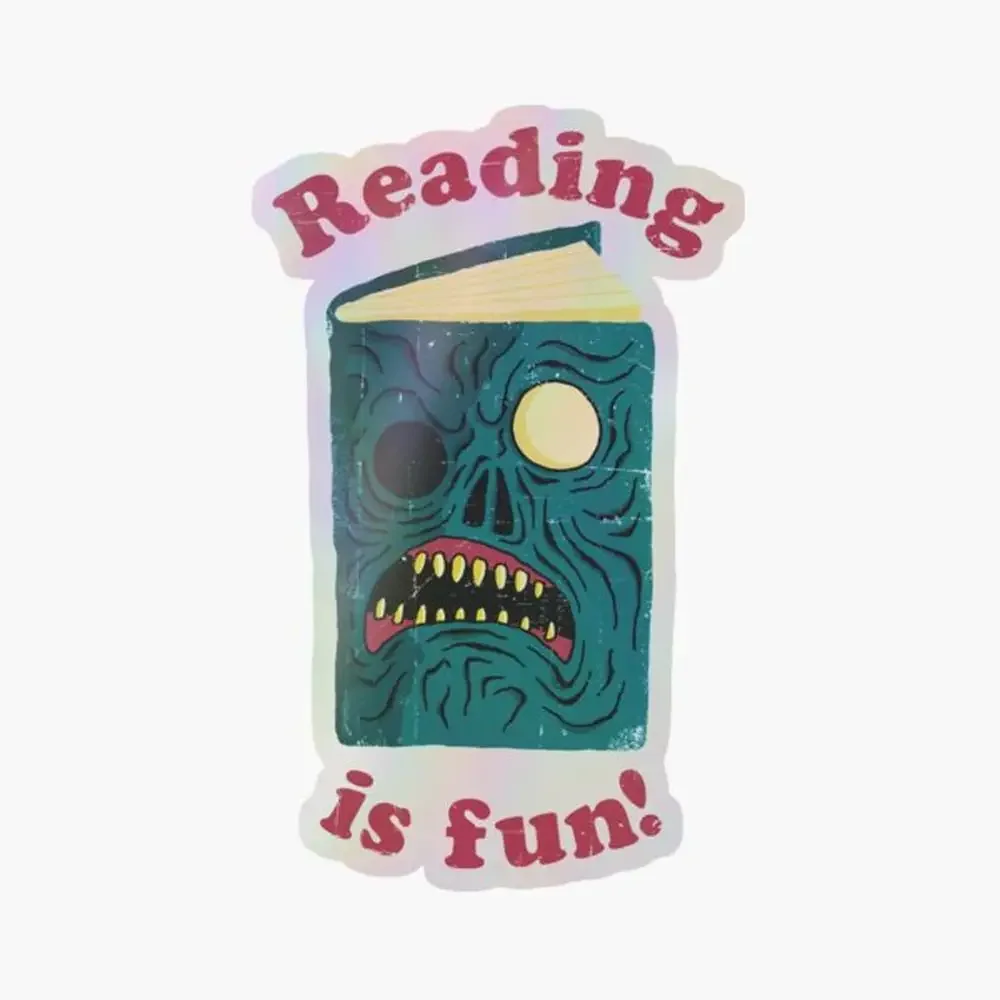 

Чтение - забавная голографическая наклейка для декора ноутбука, спальни, автомобиля, милый мультяшный арт, модный общественный чемодан