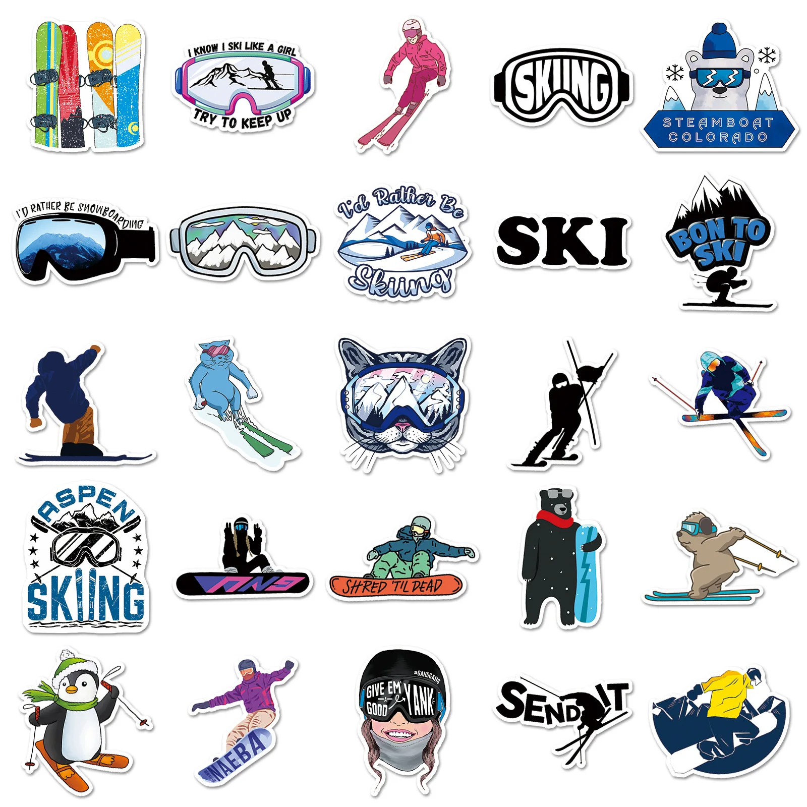 50PCS Sport Ski Aufkleber Persönlichkeit Dekoration Roller Handy Fall Wasser Tasse Fahrrad Wasserdichte Graffiti Aufkleber Spielzeug