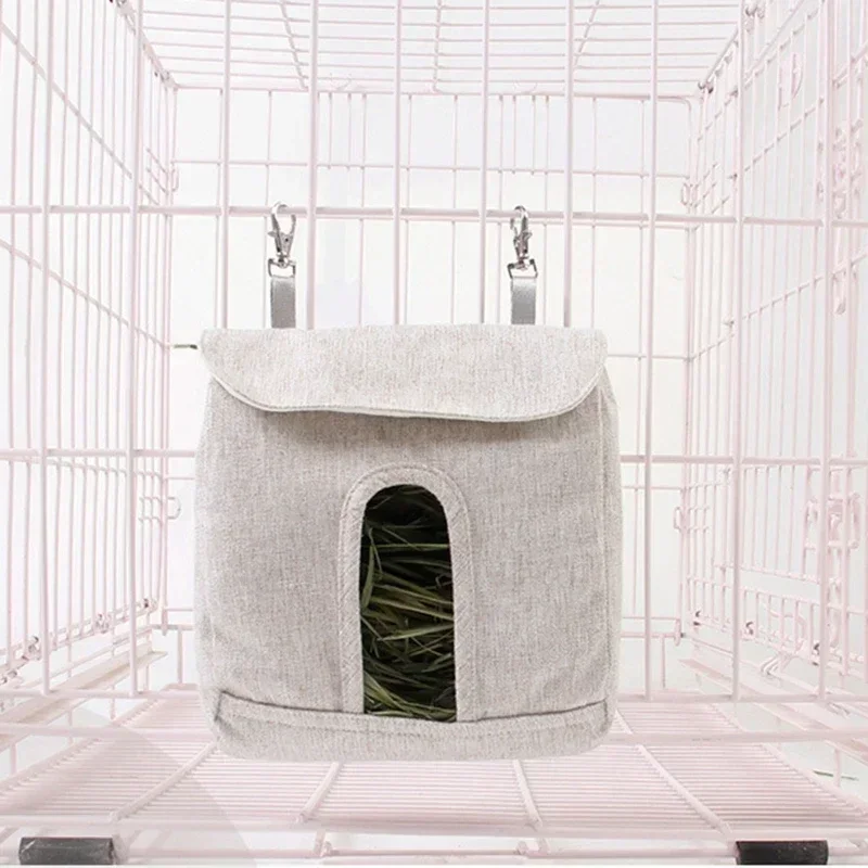 Rabbit Hay Feeder Bag Hanging Feeding Sacks Single Hole Solid Color for Small Animals Chinchilla Bunny