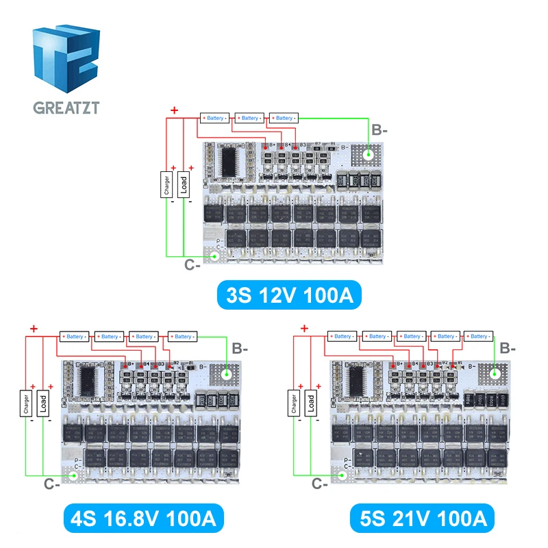 3s/4s/5s Bms 12v 16.8v 21v 3.7v 100a Li-ion Lmo Ternary Lithium Battery Protection Circuit Board Li-polymer Balance Charging