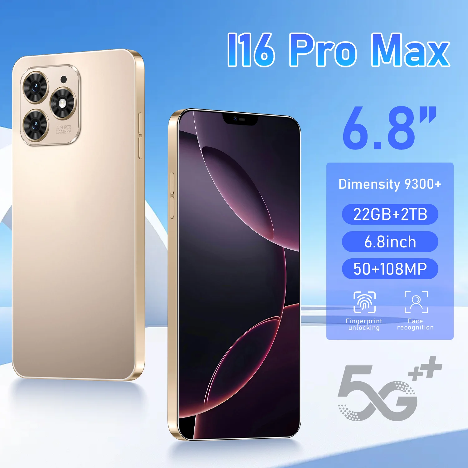 Global Edition I16 Pro Max 2025 6.8inch HD Original Smart Dual Card 8000mAh Battery Facial Recognition Function