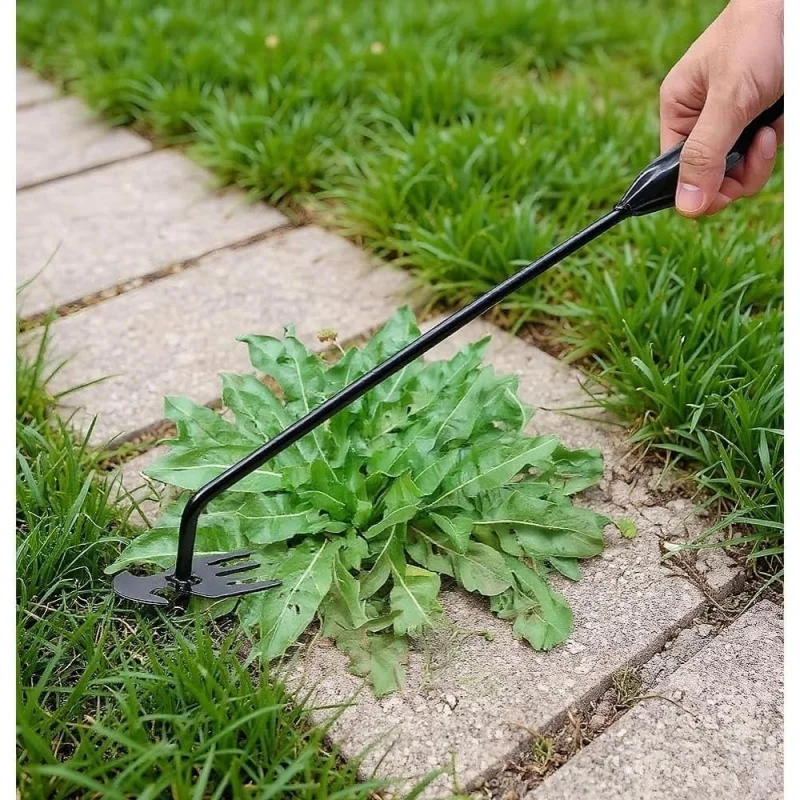 2pcs long handle 4 teeth weeding hook, manual garden weed remover, lawn farm grass puller tool for vegetable plots