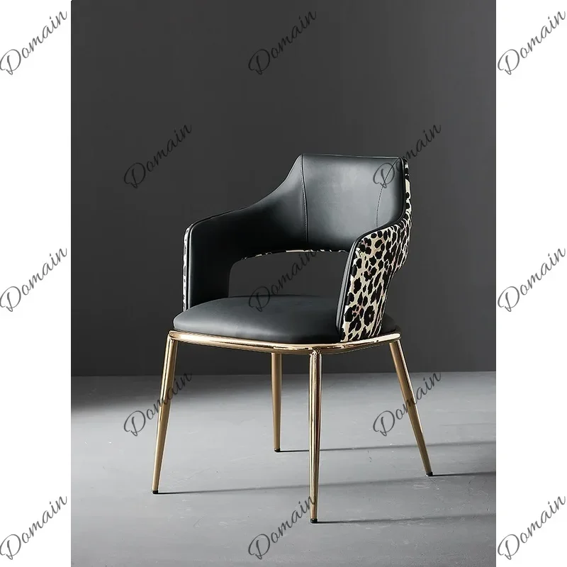 YT Italian Light Luxury Dining Chair Designer Leopard Print Armchair High-End Stone Island Table Chair Vanity Chair