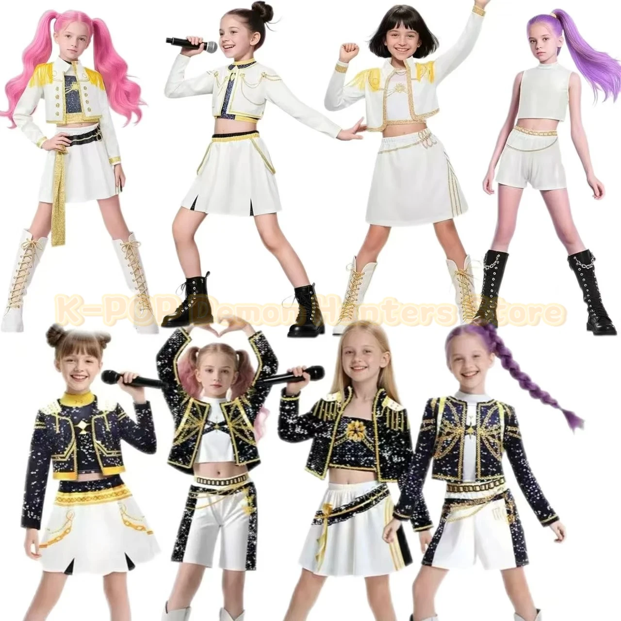 

Cute Kids Girls Kpop Demon Hunter Cosplay Suit Rumi Zoey Mira Outfit Ideal for Halloween Girl Stage Shows Fashion Kids Clothes