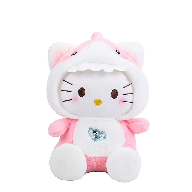 60cm Sanrio Shark Hello Kitty Cat Plush Toys Cartoon KT Cat Plushie Doll Soft Stuffed Anime Pillow Birthday Gifts for Kids Girls