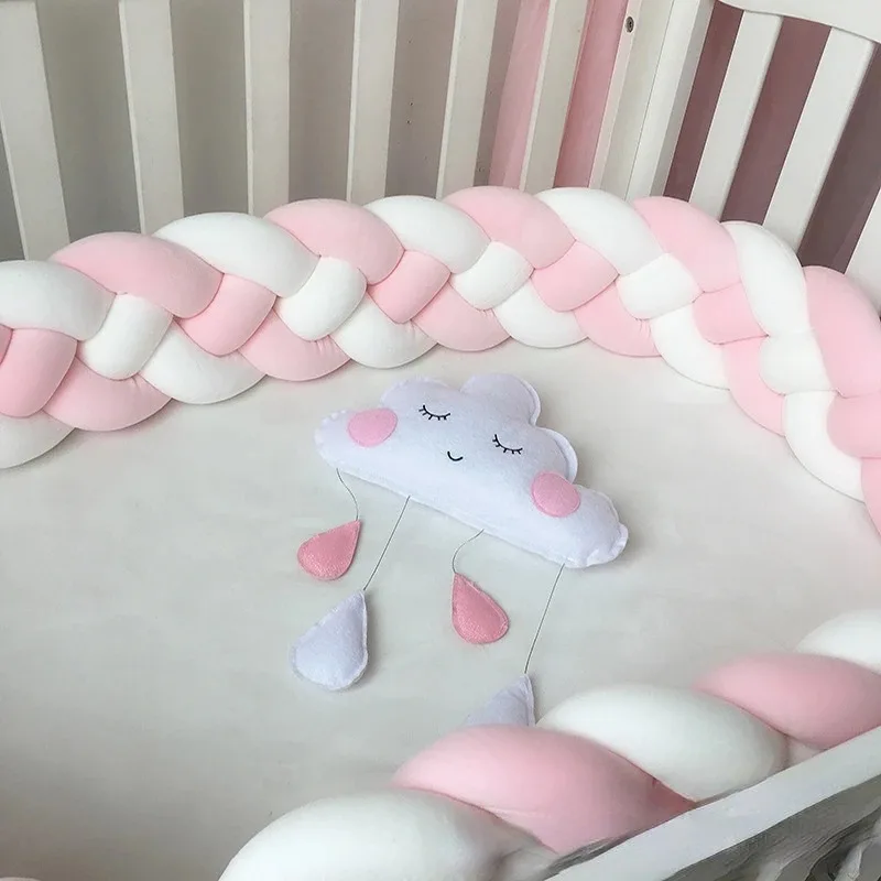 Newborn Baby Crib Bumper Cot Protector 2M/3M Infant Bedding Set for Babies Boys Girls Braid Knot Pillow Cushion Room Decor