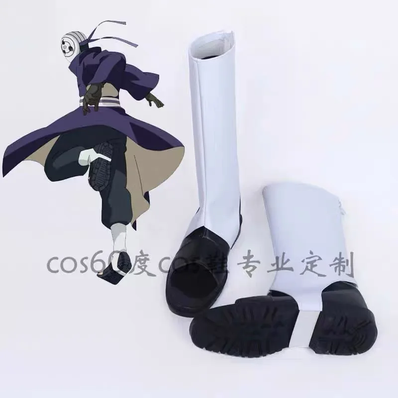 

Anime Uchiha Obito Cosplay Costume Shoes Black White Handmade Faux Leather Boots