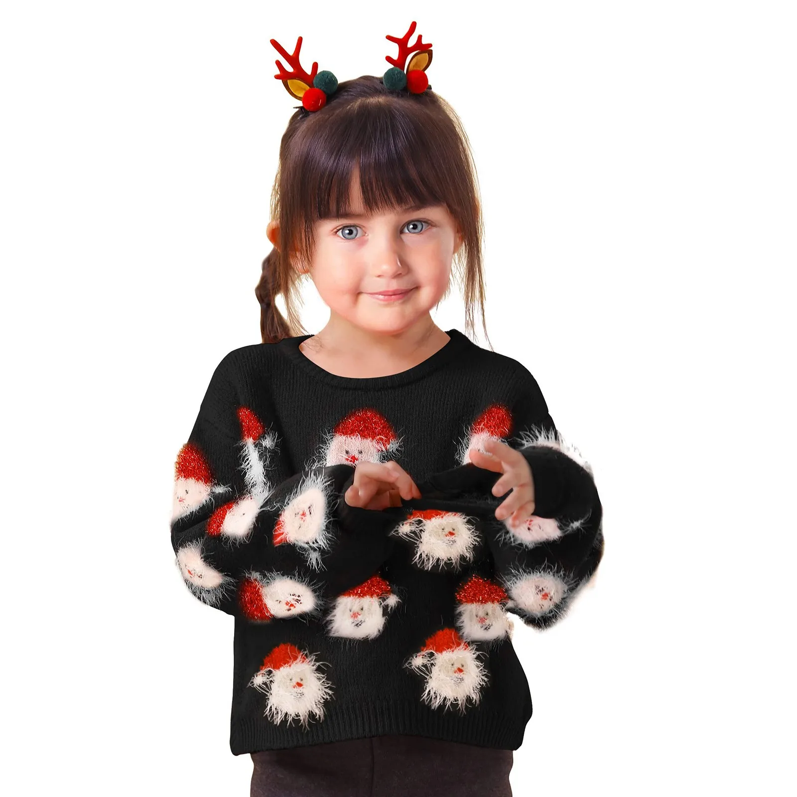 Girl Christmas Sweater Funny Santa Funny Xmas Holiday Party Knitted Pullover Baby Sweater Jumpsuit Toddler Sweatshirt Hoodie