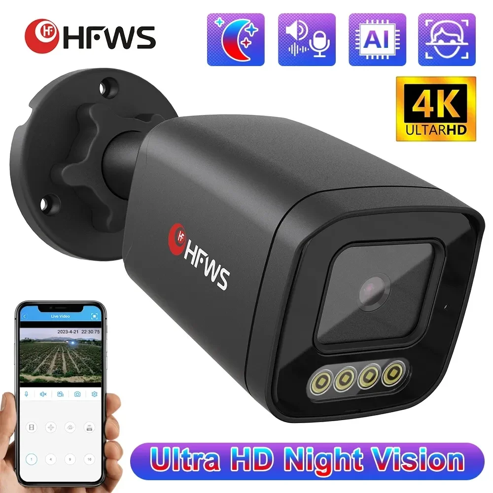 

HFWVISION 4K Ultra Clear Full Color Night Vision 8MP IP Poe Cameras Vedio Surveillance Camera Security Protection Outdoor Cctv