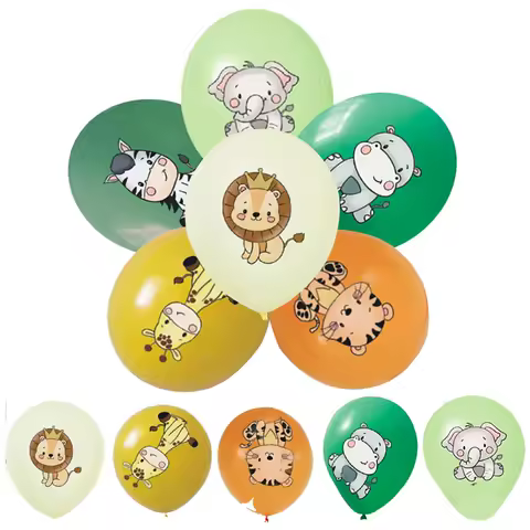 18PCS Jungle Animal Latex Balloon Tiger Lion Elephant Zebra Giraffe Animal Print Balloon Jungle Safari Birthday Party Decoration