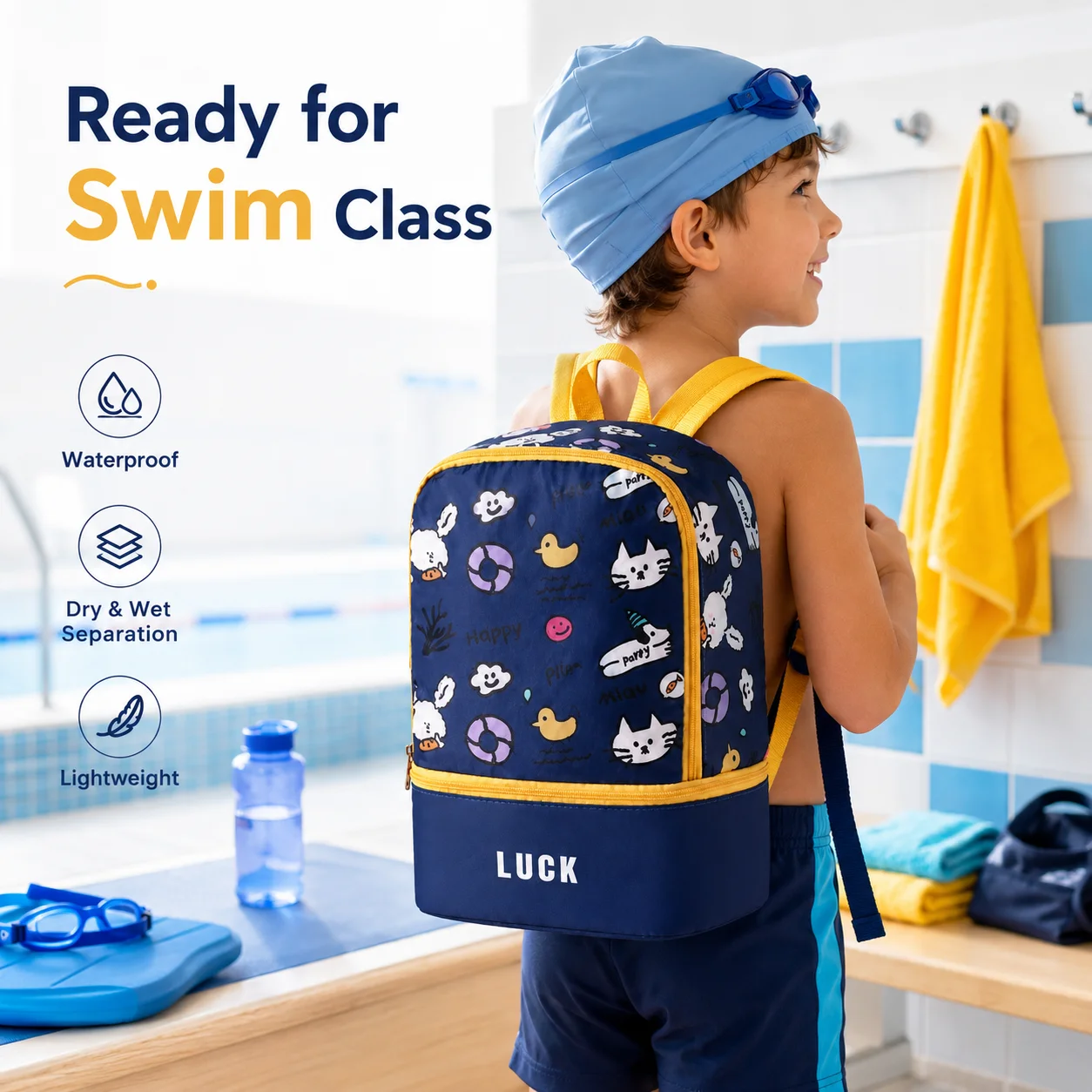 Portable Kids Swimming Backpack, Waterproof Wet and Dry Storage Bag with Adjustable Straps, Unisex Sports Bag