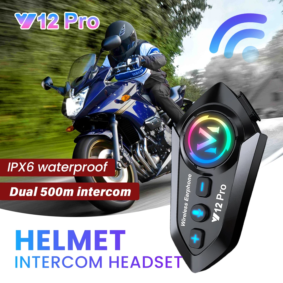 

Y12 Pro, гарнитура для мотоциклетного шлема, мотоциклетный домофон, 2, говорящая в тот же время, водонепроницаемый домофон, полный дуплекс с DSP