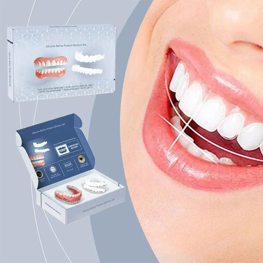 Silicone Adjustable Snap-in Denture Set Temporary Fillings Alignment Kit Covering Chipped Teeth Resin Oral Hygiene Care Braces