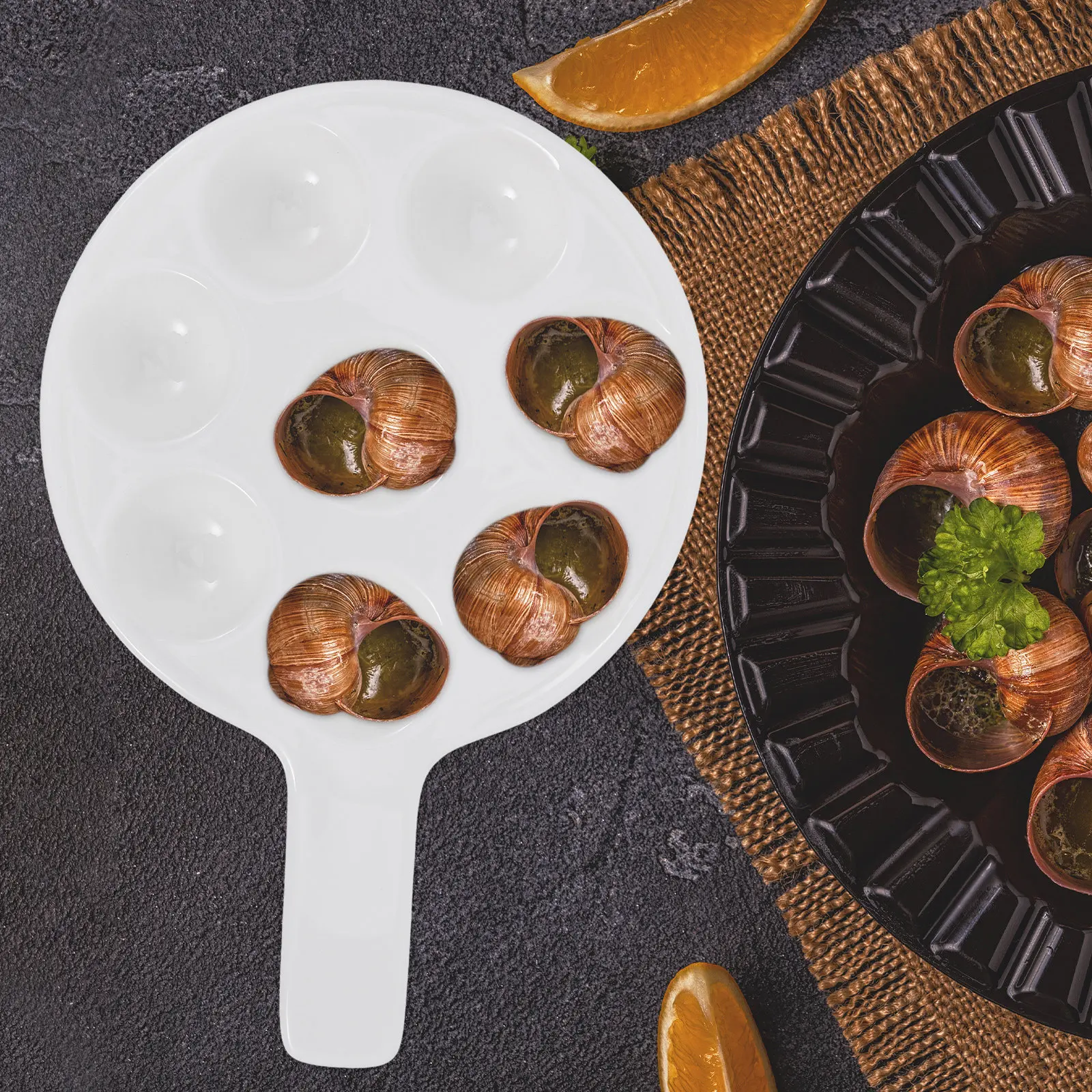 

Premium Ceramic Escargot Baking Pan Multi-Slot Snail Baking Dish Home Kitchen Use Ceramic Escargot Tray Handle Snail Grill Dish