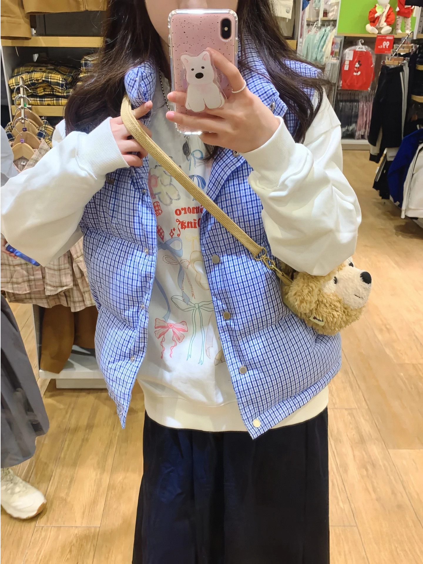 한국 슬레 여성용 체크무늬 강아지 산책 자수 조끼 따뜻한 슬림 아우터웨어 패셔너블 출퇴근 슬레 코튼 셔츠