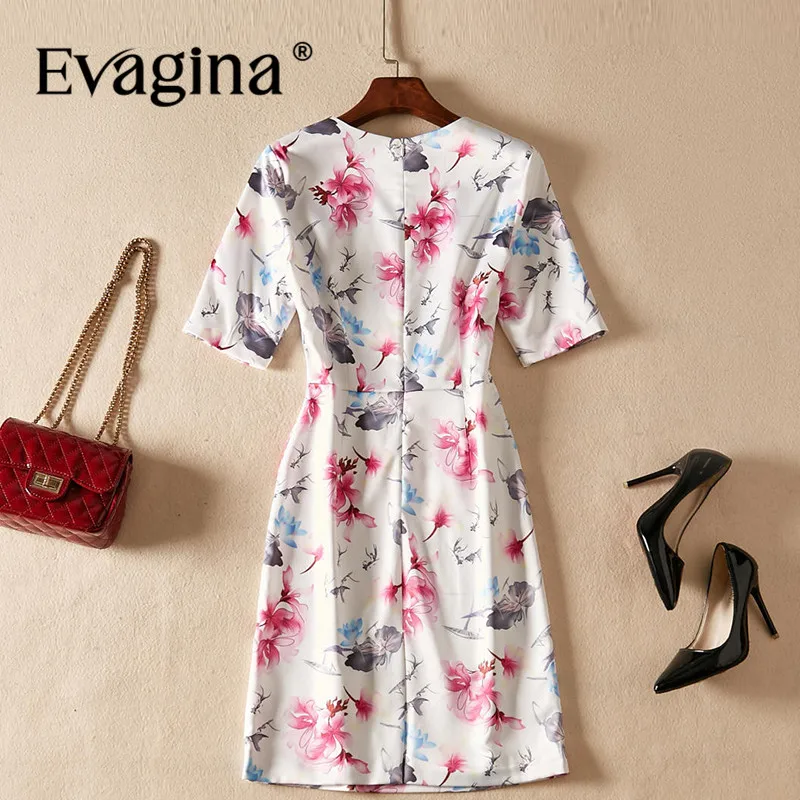 Evagina New Fashion Runway Designer Dress Women's Short-Sleeved Print Commuter Ivory White S-XXL High Quality Mini Dresses