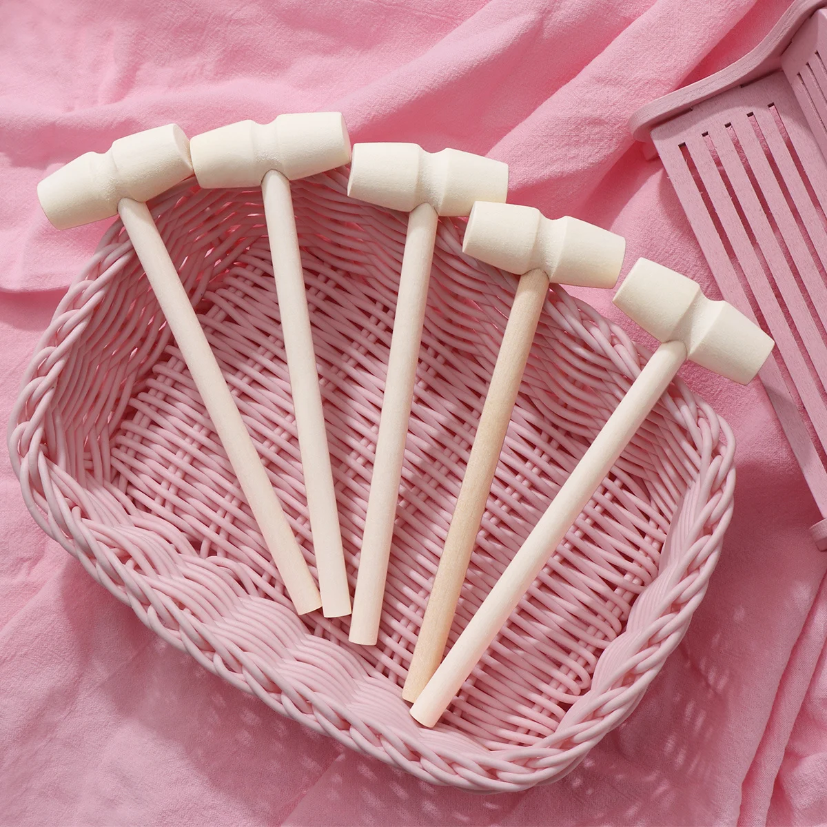 5pcs Mini Wooden Hammer Mallet Pounding Smooth Safe Solid Wood Environmental Paint For Toddlers Hand Eye Coordination