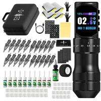 Kit de máquina de tatuaje profesional, pluma de tatuaje de carrera ajustable inalámbrica, Motor sin escobillas con tinta de tatuaje, aguja de tatuaje