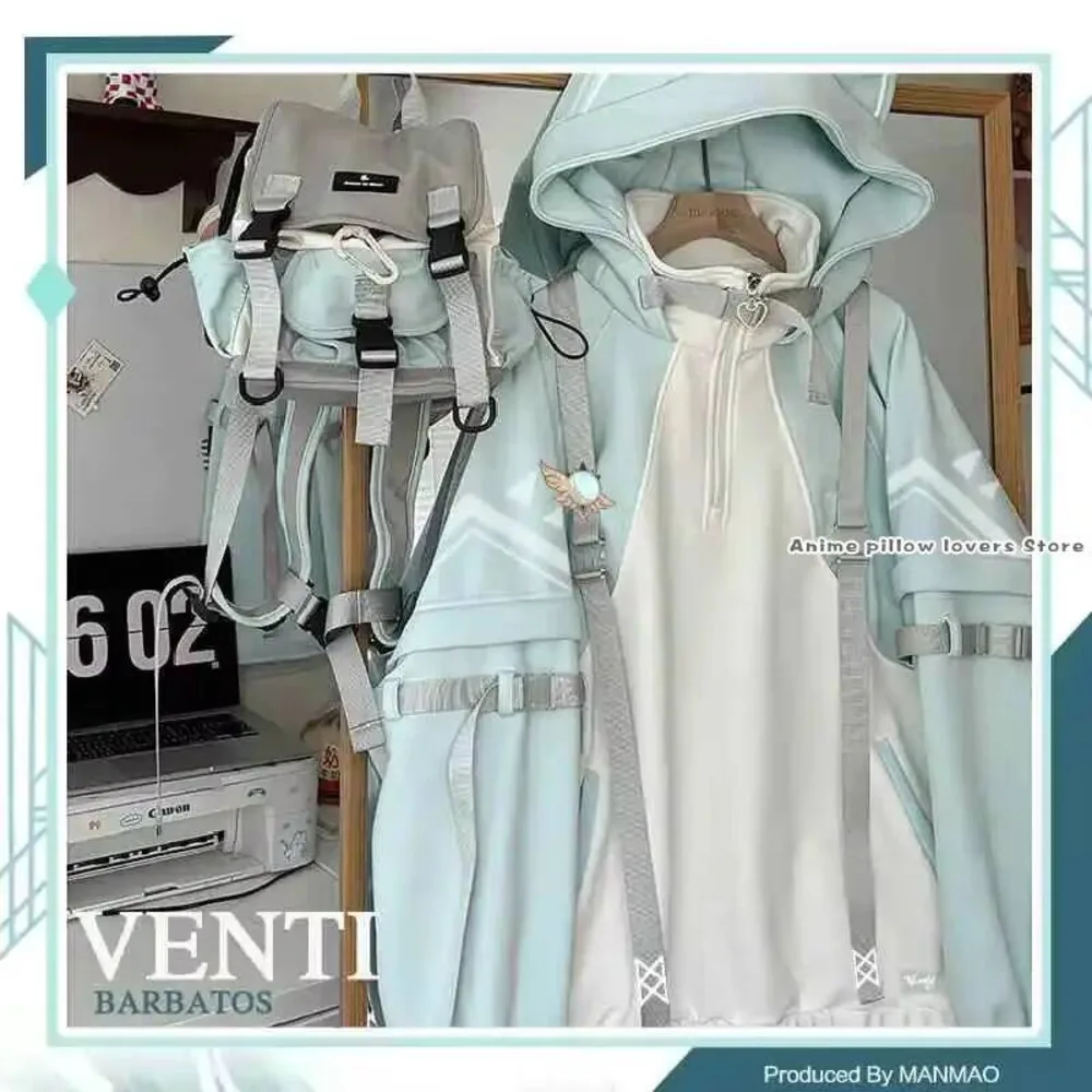 

Anime Genshin Impact Venti Japanese Haruku Casual Cat Ear Hoodies Tops Student Autumn Winter Hooded Swatshirt Cosplay Costume