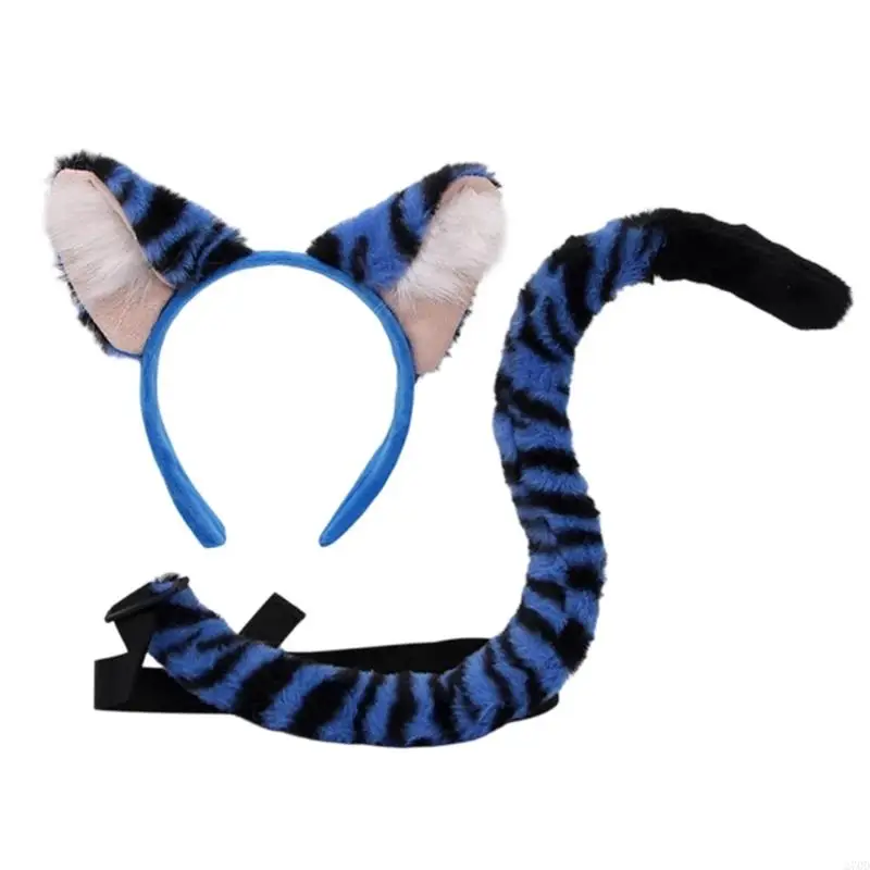 Tigers Ears Ear Headband With Matching Tail Costume Outfit Cartoon Plush Cosplay Props For Halloween Dressing up