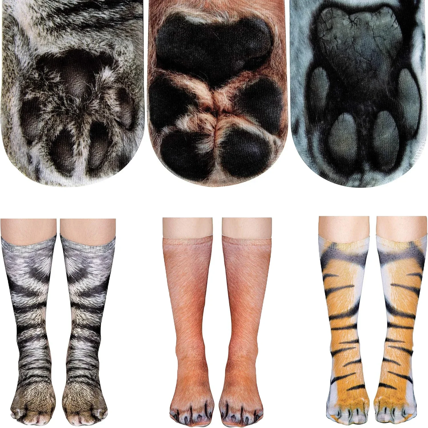 

3D Printed Animal paw Funny Sock For Child Adult Leopard Tiger Cats Paw Feet Sock for Women Men Casual Kawaii Cotton Crew Socks