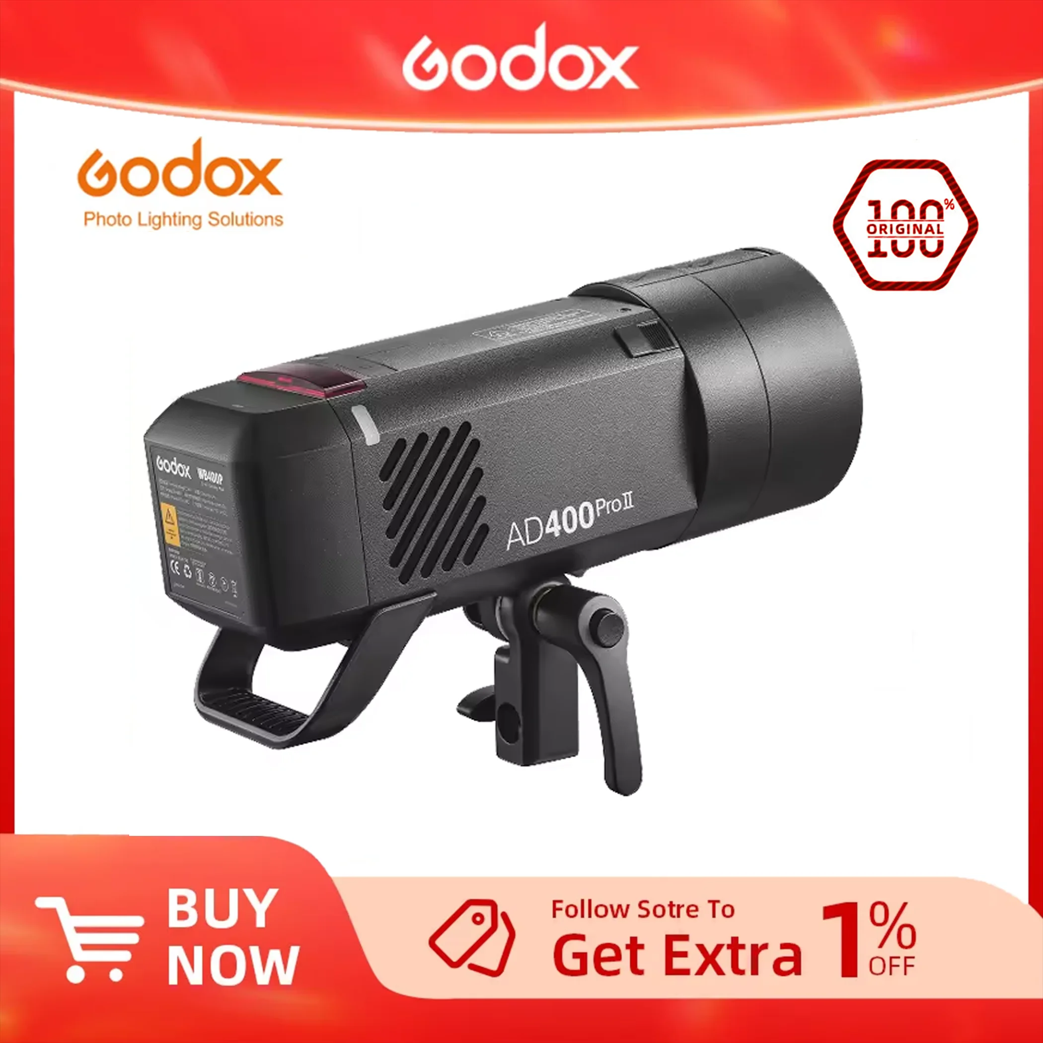 

Godox AD400Pro II GN72 One-Tap Sync Flash featuring 30W Bi-Color Modeling Lamp 2.4 GHz Wireless X System Ultra-Fast Freeze Mode