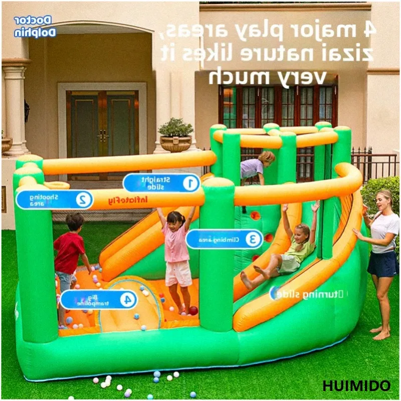 Doctor Dolphin Double Slide Inflatable Castle Home Indoor and Outdoor Children's Trampoline Slide With Mesh Toy House Inflatable