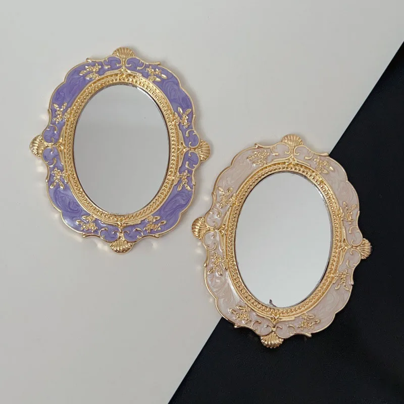 Mini Handheld Mirror Vintage Style Decorative Compact Makeup Mirror for Wallet Travel Women's Gift Portable