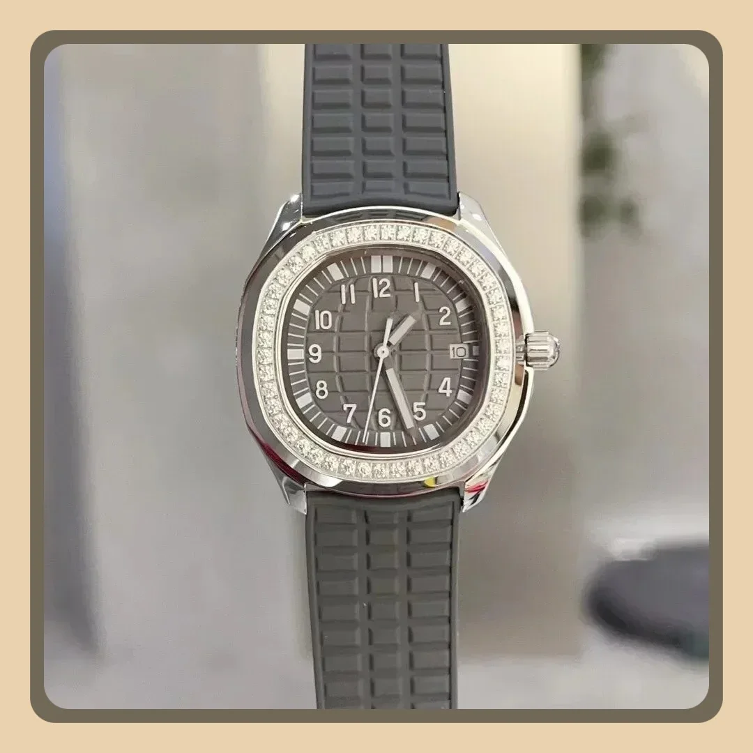 Damen-Quarzuhr, Eiscund, Diamant-Lünette, digitale Ziffern, Digitaluhr, Silikon-Kautschukarmband, Aquanaunt