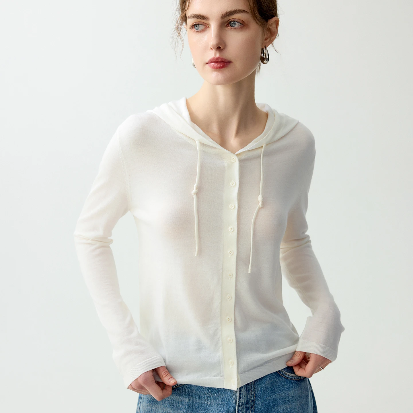 

Женский кардиган из 100% камвольной шерсти, повседневный, однотонный, вязаный, с капюшоном, на одной пуговице, базовый топ