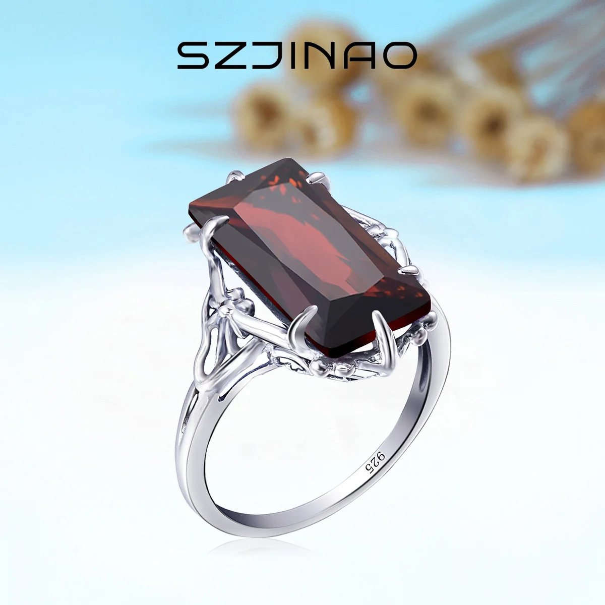 100% Sterling Silver 925 Big Garnet Ring For Women Handmade Classic With Stone Anniversary Vintage Female Jewelry Best Gift