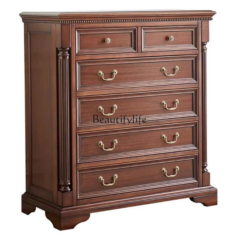 

Modern American Style Solid Wood Six-Drawer Cabinet Living Room Chest of Drawers Corner Storage Cabinet