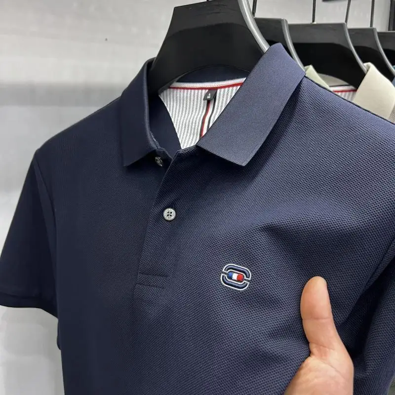 Plus Size Men Cotton Polo Shirts Short Sleeve Turn-down Collar Embroidered T-sh…
